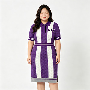 Abito Midi in Maglia con Ricamo e Spacco Laterale, Vita Elastica Anti-Pilling, Personalizzabile OEM ODM, Taglie Forti, Abbigliamento in Maglia da <span class=keywords><strong>Donna</strong></span>, Stile <span class=keywords><strong>Polo</strong></span> - Product Image 1