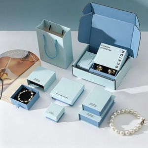 Lot de boîtes d'emballage carrées bleues texturées pour bijoux avec éponge pour bagues, boucles d'oreilles, bracelets et colliers - Product Image 1