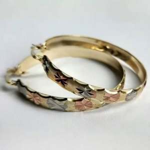 X001034742 Pendientes de Aro Grandes y Gruesos de Moda, Chapados en Oro y Cobre, con Borde Ondulado Geométrico, Multicolores, Tricolor, para Uso Diario, para Mujer - Product Image 6