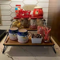 Présentoir de cuisine multifonctionnel personnalisable à 3 niveaux en bois d'acacia, plateau de service et présentoir à desserts