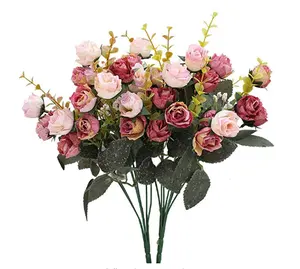 Bouquet de roses artificielles en soie, fleurs décoratives, pour la mariée