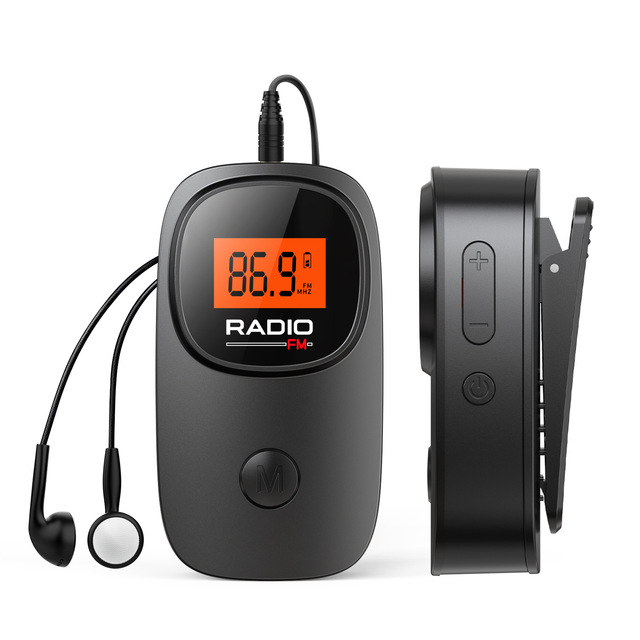 Mini Portable FM Radio 76-108MHz Sensitive Digital Receiver with LCD Display and 0-5W Output Earphone for Translation Events