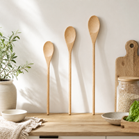Cuillères en bois, lot de 3, design classique, durables, écologiques, manche long, pour la cuisine, la préparation des plats, le mélange du miel, du café, du thé, le service