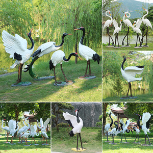ประติมากรรมนกกระเรียนขาวประดิษฐ์ นกกระเรียนหงอนแดง สำหรับตกแต่งสวนกลางแจ้ง บ่อน้ำ และจัดสวน - Product Image 1