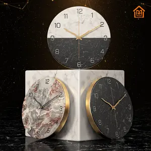 Creativo design in marmo-come forma rotonda parete orologio in legno con bordo in oro