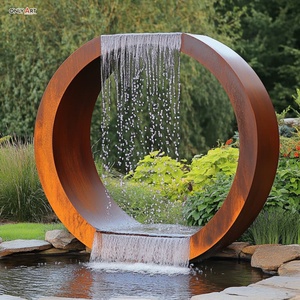 نافورة شلال دائرية كبيرة من الفولاذ الكورتين بتصميم عصري صدئ وفني، ستار مائي مخصص للمنتجعات الخارجية والديكورات الحدائقية - Product Image 3