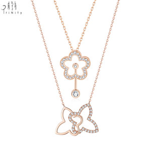 Collier populaire en gros, fait main, brillant, avec fleur, en or rose massif 18 carats, pendentif fleur en diamant naturel véritable - Product Image 2