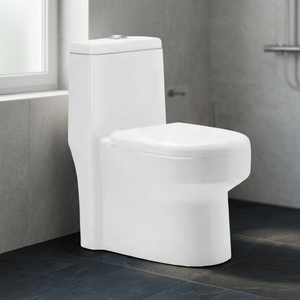 WC monobloc en céramique de luxe à haute efficacité, cuvette de toilette moderne à poser au sol avec siège en plastique - Product Image 5