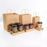 Sac en papier kraft brun recyclé avec logo personnalisé pour la vente à emporter d'aliments, emballage plastique, sac de shopping avec poignées