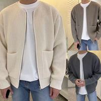 Cardigan d'hiver personnalisé pour homme, fermeture éclair, col rabattu, coupe ample, tricoté en polyester/coton, surdimensionné, côtelé
