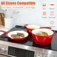 Ensemble de casseroles en fonte émaillée pour la cuisine, comprenant une casserole, une marmite à soupe, une poêle à frire avec finition céramique, pour le camping, type Dutch Oven