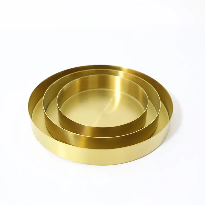 Wholesale 14 18 20 22 30 32CM Round Stainless Steel Gold Metal Serving Dinner Plate Dish Wedding Decorative Tray