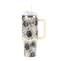 Logo personnalisé gravé au laser en acier inoxydable grande tasse de voiture de voyage impression tournesol 40oz gobelet avec poignée