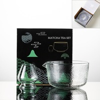 Newell japonais Transparent Matcha bol avec bouche service à thé verre Matcha bol fouet support avec bec verseur pour thé Matcha