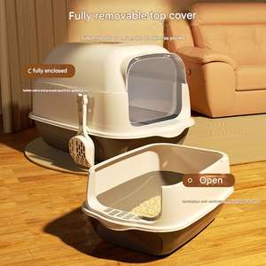 Vente chaude en Corée du Sud, toilette pour animaux de compagnie en plastique surdimensionnée entièrement fermée, détachable, anti-éclaboussures, litière pour chat fermée avec pelle - Product Image 3