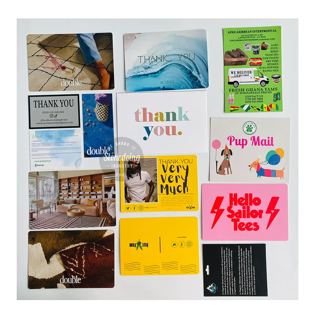 Conception de logo personnalisé impression papier d'art des deux côtés petite carte postale cartes de vœux de remerciement cartes de remerciement personnalisées pour les entreprises