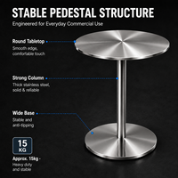 Table de bar ronde moderne en acier inoxydable avec base sur pied brossé, table haute robuste pour café et restaurant