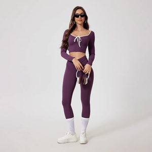 Yoga Set Sexy Neck High-Waisted Quick-Drying Long-Sleeved Yoga Running Sports Fitness Wear Set Breathable Slimming Yoga Clothes