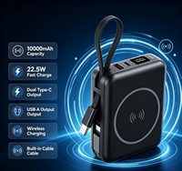 Batterie externe magnétique sans fil 10000mAh, charge rapide 22.5W, chargeur portable avec écran LCD, câble Type-C intégré