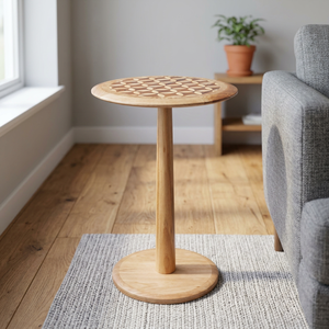 Modern Round Indonesian Solid <b>Wood</b> Coffee <b>Table</b> with Geometric Inlay Design Handmade Movable <b>Side</b> <b>Table</b> <b>Living</b> <b>Room</b> Furniture - Product Image 4