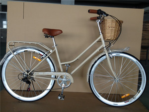 Bicicleta Urbana Retro <span class=keywords><strong>para</strong></span> Mujer 700C, Bicicleta Vintage con Cuadro Bajo, 7 Velocidades, Bicicleta Clásica <span class=keywords><strong>para</strong></span> Ciudad y Carretera con Canasta de Mimbre - Product Image 4