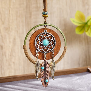 Boho Lange Kettingen Voor Vrouwen Vintage Legering Houten Kettingen Handgemaakte Dromenvanger Blad Hanger Ketting Trui Sieraden - Product Image 3
