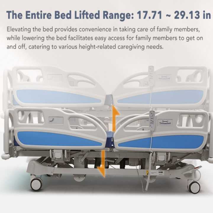 Cama Clínica Eléctrica de Hospital para Paciente con 5 Funciones para UCI y Colchón Incluido