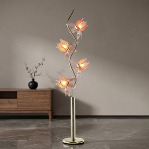 Soft Glow <b>Pink</b> Acrylic Lotus <b>Floor</b> <b>Lamp</b>, S-Curve Golden Metal Stem Floral Standing <b>Lamp</b> for Bedroom Corner - Product Image 1