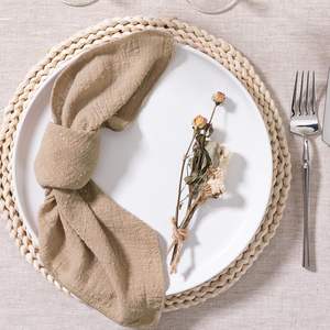Serviette <span class=keywords><strong>de</strong></span> table carrée en coton doux froissé avec ourlet festonné, couleur unie, pour mariage, restaurant, restauration aérienne - Product Image 5