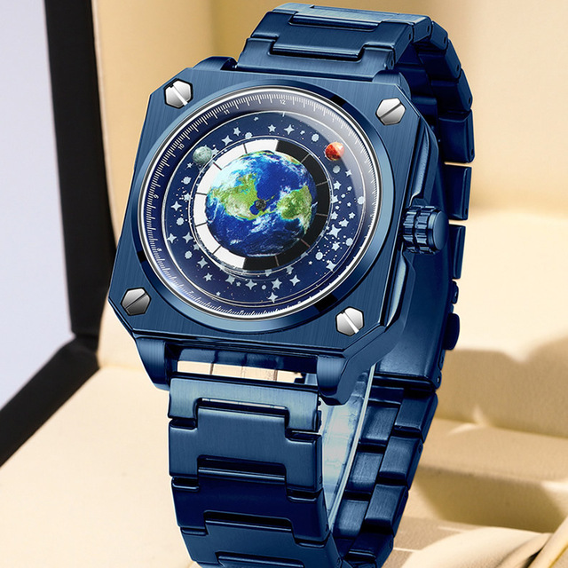 BINBOND S700 Earth Watch Men's Stainless Steel Strap Student Wristwatch Blue Planet Personalized Creative Quartz Watches