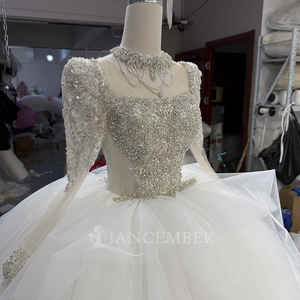 Lsoy043 Palace Style Long Sleeve Long Train Heavy Bright Diamond Starry Sky Dreamy Elegant Romantic <b>Wedding</b> Dress Jancember - Product Image 5