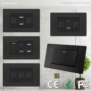 Prise murale USB en PC noir brossé, norme brésilienne, panneau de prise électrique, type 118, prise murale 6 broches - Product Image 2