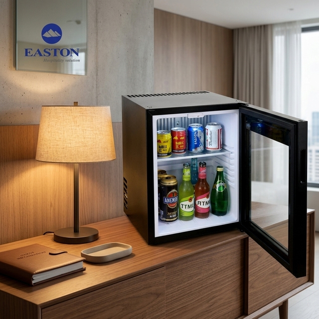 EASTON Refrigerator Mini Compact Absorption Fridge with No Compres 30L Hotel Electricity Mini Display bar With Glass Door