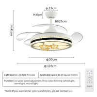 Y144 Nouveau Ventilateur de Plafond Rétractable Lumière Ventilateur de Plafond Led Invisible avec Lumière et Télécommande Blanc et Or Ventilateur de 42 Pouces