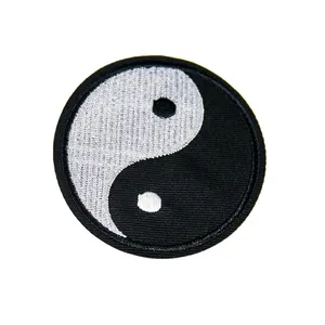 Yin y Yang-parche bordado completo de corte láser, con logotipo Taiji, color blanco y negro