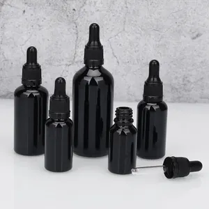 Black Spiral Cap Glass Refined Oil Bottle Oil Dropper Bottle Oil Dropper Bottle Flask With Black Dropper 10ml 20ml 30ml 50ml