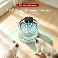 Fontaine à eau pour animaux de compagnie sans fil à induction en acier inoxydable 304, distributeur d'eau rechargeable de grande capacité pour chats et chiens