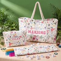 Ensemble de 3 sacs de rangement matelassés blancs à motifs floraux pour Mahjong, sacs portables pour accessoires de Mahjong, grande capacité, écologiques et durables