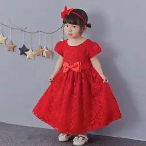 Ropa Europea para Niños Tela de encaje largo Vestidos de noche de talla grande con banda para el cabello para niños