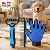 Kit de Toilettage 3 Pièces pour Chiens et Chats : Râteau Démêlant Sans Effort, Peigne en Acier Inoxydable et Gant Anti-Peluche