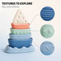 Jouets sensoriels pour bébés personnalisés, bateaux à voile en silicone, gobelets empilables, ensemble de jeu pour le bain en 6 pièces