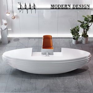 Mostrador de Recepción Q023 con Acabado de Roca Natural de Lujo en FRP para Hotel y Salón de Belleza con Forma Flotante Única - Product Image 4