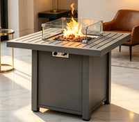 Table de foyer rectangulaire en acier inoxydable avec pierres de lave, couvercle noir, gaz propane, protection haute pression, commande par bouton pour l'extérieur