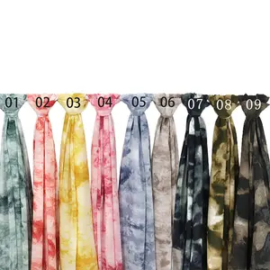 2022 High Quality Scarf Hijab Chiffon Tie Dyeing Process Turban Wrinkle Shawl Women