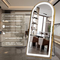 Miroir LED pleine longueur avec cadre arqué, miroir sur pied éclairé, miroir mural suspendu
