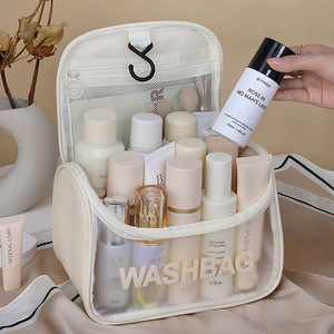 Travel Toiletry Bag Transparent Waterproof PVC Flip Top Large Capacity Storage For Bathroom Portable Rectangle Hook Type - Product Image 4