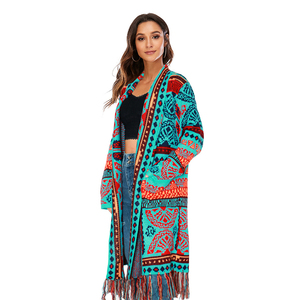 CaiNan aztec manica lunga spessa frangia lunga maglione colorato donna cardigan maglione cardigan occidentale lavorato a <span class=keywords><strong>maglia</strong></span> retrò - Product Image 4