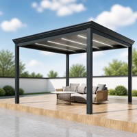Pergola à lames orientables en aluminium électrique, motorisée, à fixation murale, pour jardin, patio, gazebo, extérieur