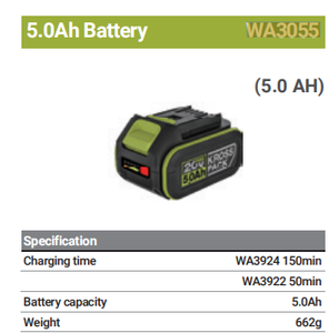 Batterie au lithium WA3055 5,0 Ah 20 V Max haute capacité rechargeable pour outils électriques, longue durée de vie, batterie au lithium-ion 5,0 - Product Image 2