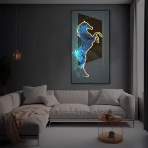 Wall Art Decor LED Paintings Animal Horse Picture Luxury Style Shiny Decorative Wall Painting Living Room Decoration